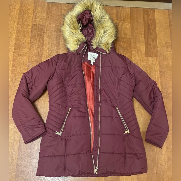 Maralyn & Me Red and Brown Puffer Jacket with Detachable Hood - Picture 11 of 13